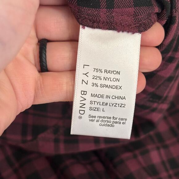 LYZ BAND Pants Womens Large Burgundy Plaid Pull On Academia Twee Skater Career - Picture 10 of 11